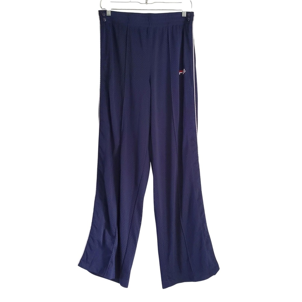FILA Track‎ Pants Men Medium Blue Mesh Snap Side Tearaway Wide Leg Lined Mesh